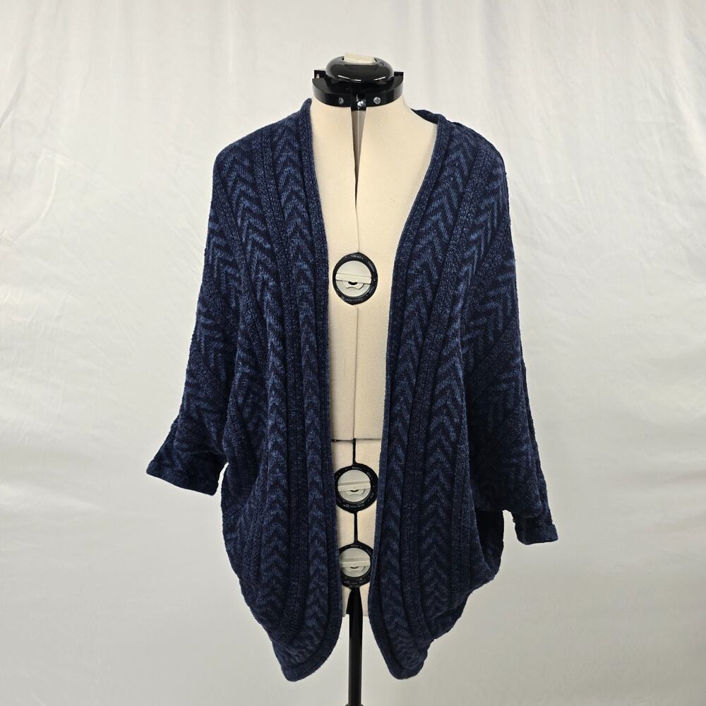 Lucky Brand Open Front Knit Cardigan Women's M Blue Third Quarter Sleeves Hi-Low